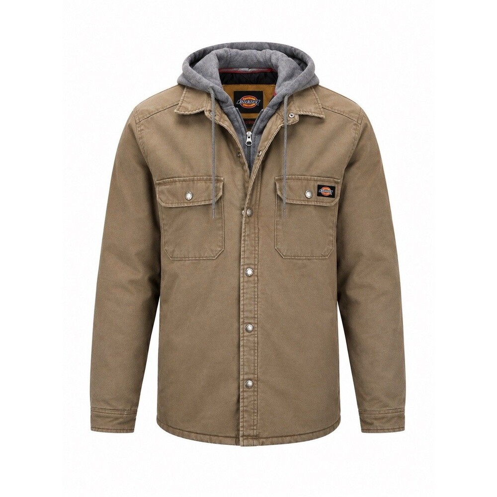 Dickies Men’s XS Duck Canvas Hooded Work Jacket Brown Quilted Lined Utility